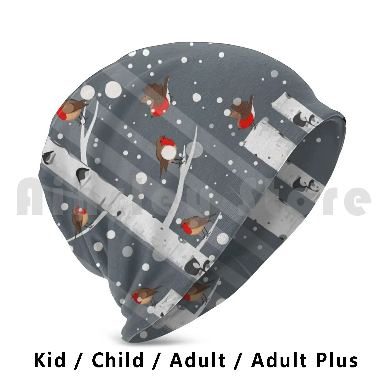 

Happy Robin In Winter Forest Beanies Pullover Cap Comfortable Enchanted Forest Robin Bird Birds Forest Animals