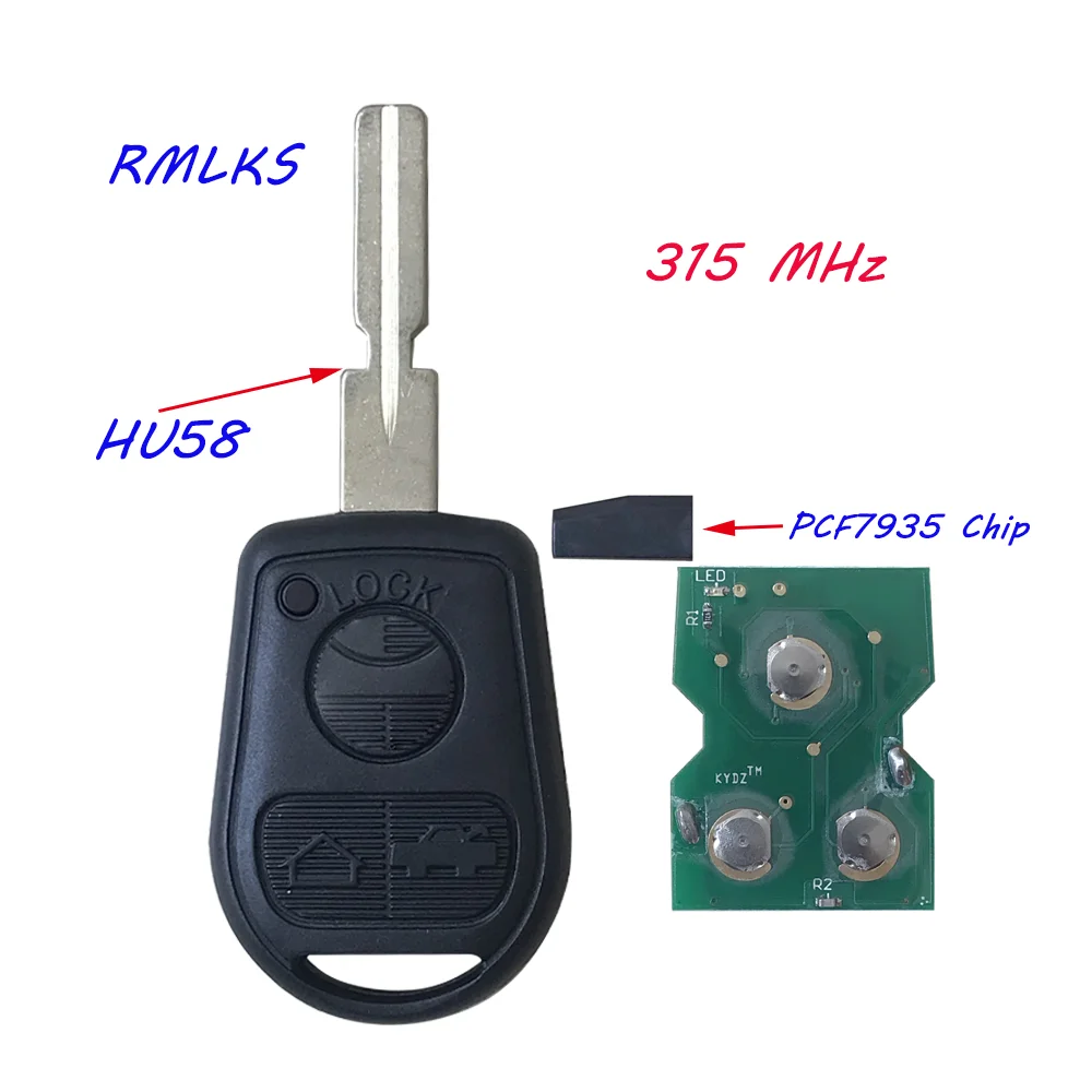 

3 Buttons Car Remote Key Fob 315/433Mhz ID44 Chip For BMW Z3 E31 E32 E34 E36 E38 E39 E46 Z3i HU58 Key Blade