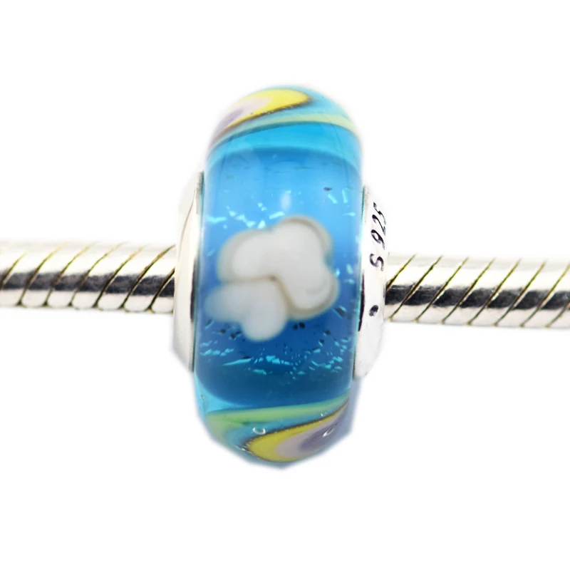 Fashion Jewelry Making Iridescent Rainbow Charm Murano Glass Sterling Silver Beads For Woman Fits Original 925 Silver Bracelets