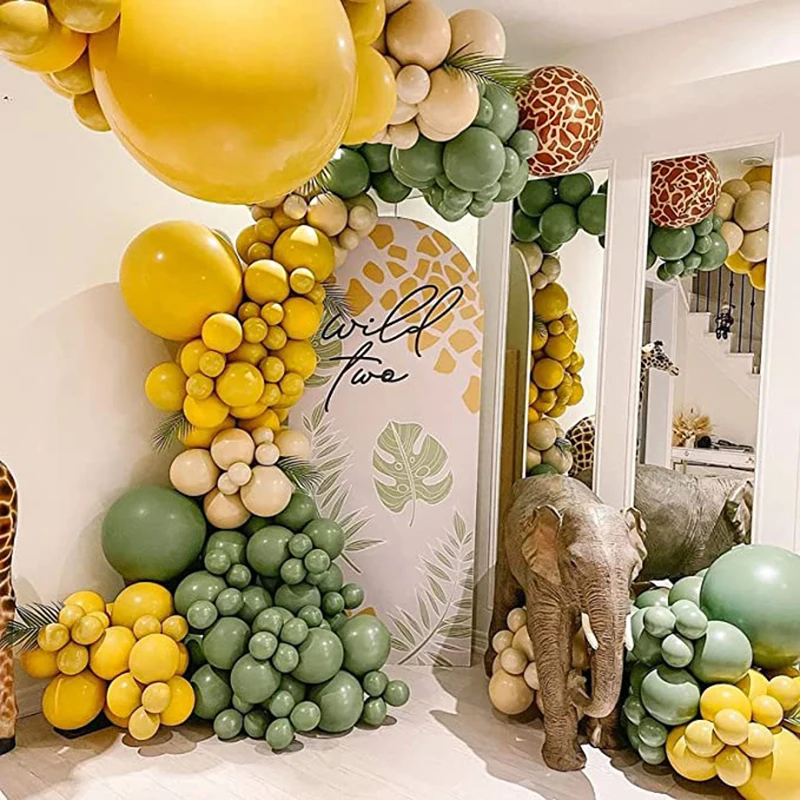 Safari Baby Shower Balloon Arch Garland Kit Animal Birthday Party Decoration Nude Yellow Sage Green Latex Balons Birthday Decor