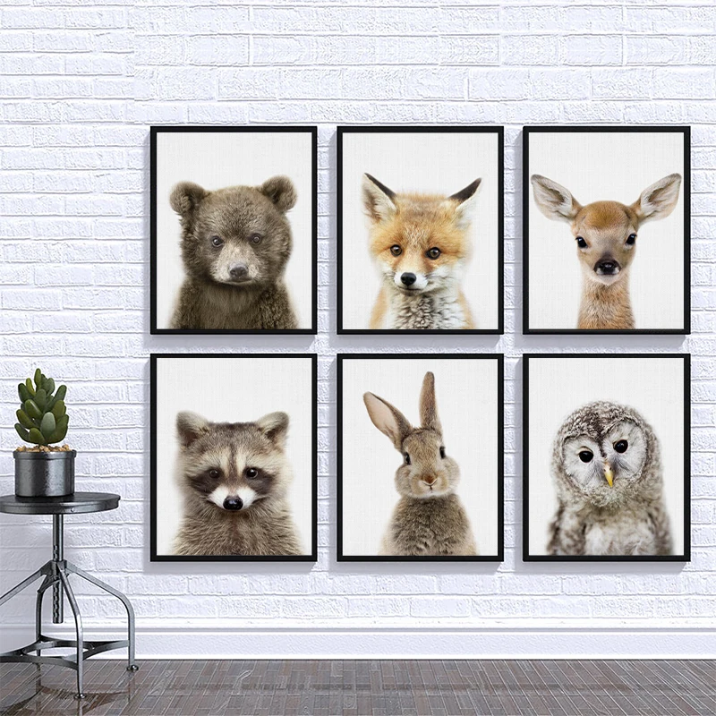 

Baby Bear Rabbit Deer Canvas Child Poster Nursery Wall Art Picture Print Forest Animal Painting Nordic Kids Baby Bedroom Decor