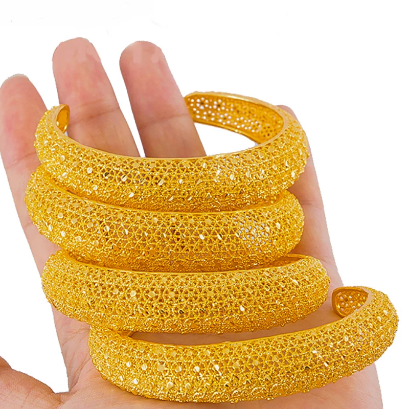 Saudi Arabia Jewelry Dubai Bangles for Women 4pcs/Lot Indian Gold Plated Bracelets Ethiopian Wedding Bridal Jewellery Gifts