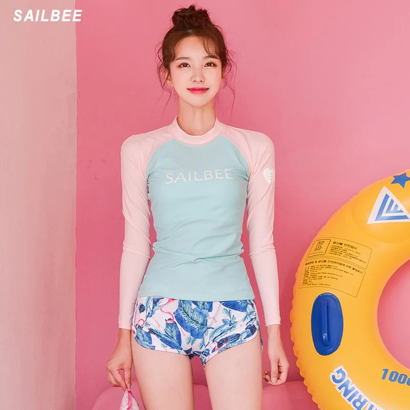 SAILBEE Women Long Sleeve Rashguard Shirt Swimsuit Shirts Swimwear UV-Protection Rash Guard Top Surfing Shirt Snorkeling suit