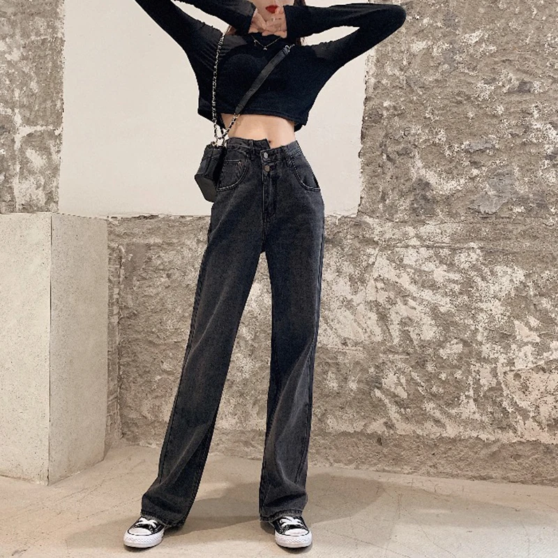 

Varofi 2022 spring and summer Women's high waist straigh wide trousers Irregular high-waisted design y2k jeans baggy jeans