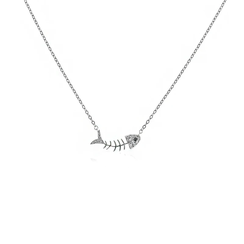 925 Sterling Silver Jewelry Wholesale Korean Fashion fishbone  Creative Female Personality Pendant Necklace for women