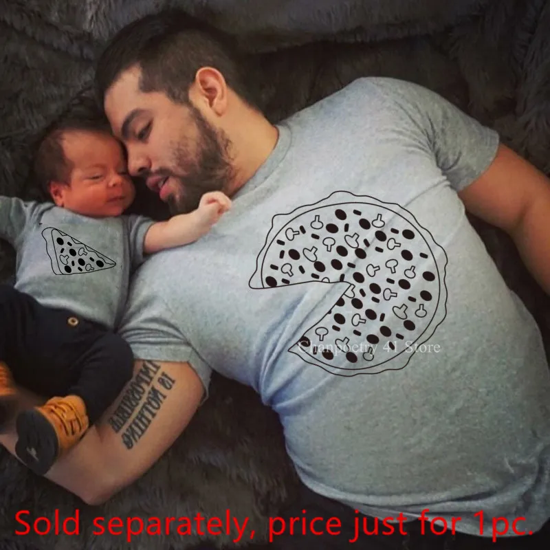 2022 New Arrival Papa Mama Baby Pizza Funny Family Look T Shirt for Mommy and Me Matching Outfits Father Son Balck Match Clothes