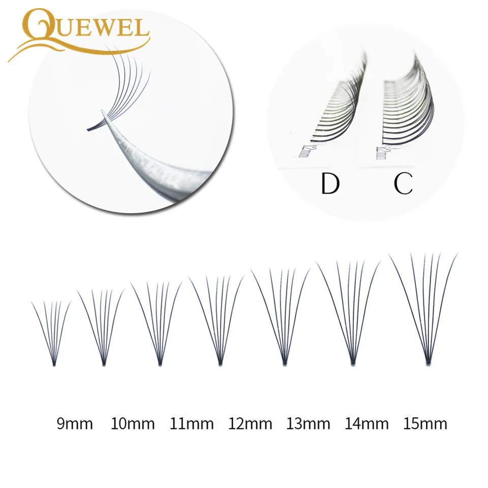 Quewel Premade Volume Fans Lashes 10-Box Set Russian Volume Eyelash Extensions Short Stalk False Eyelashes Faux Mink Wholesale