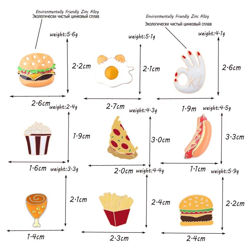 Cute Food Brooch Enamel Pins French fries Egg Burgers Pizza icon badge jacket Backpack Lapel Metal Pin Kids Female Jewelry Gift
