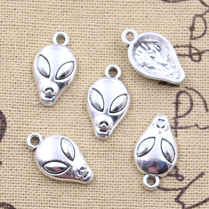 15pcs Charms Saucerman Alien ET Head 19x11mm Antique Silver Color Pendants Making DIY Handmade Tibetan Finding Jewelry