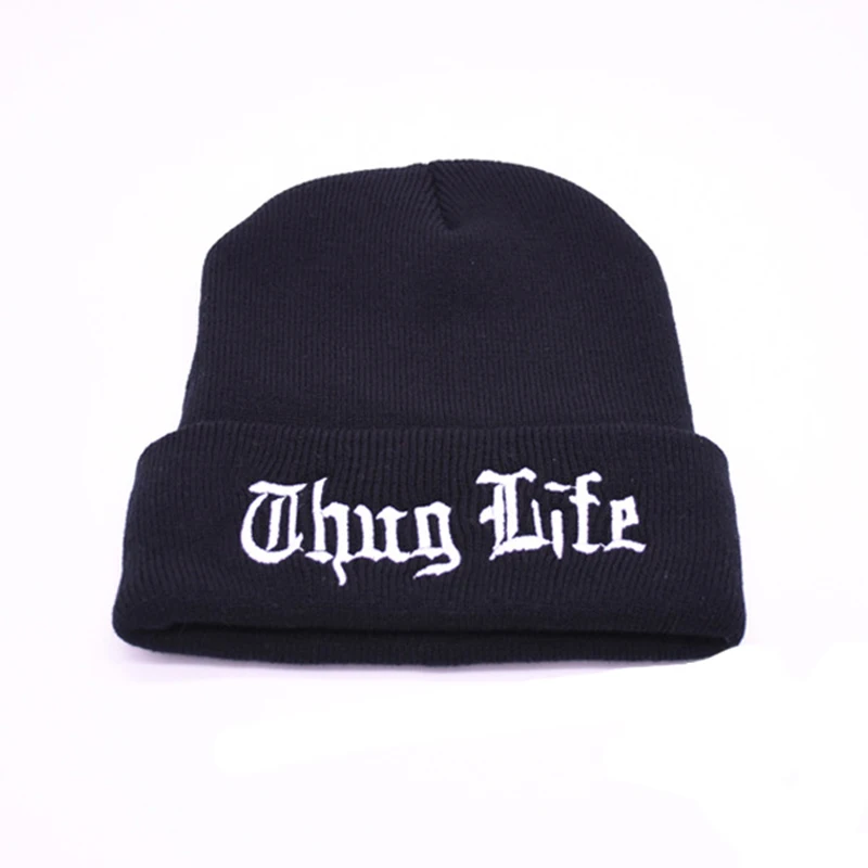 2021 NEW THUG LIFE Black Letter Beanie Unisex Fashion Hip Hop Mens Beanies Knitted Caps for Women Skullies Gorros Bonnets