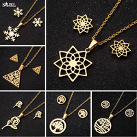 SMJEL Bohemia Tree of Life Jewelry Set Stainless Steel Earrings Women Men Fashion Snowflake Flower Necklace Hawaii Pendientes