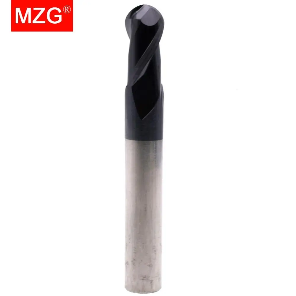 MZG 2 Flute HRC58 Ball Nose End Mill R0.5 6mm 8mm 10mm 12mm High Hardness Tungsten Carbide Cutter CNC Router Bit Milling Tool