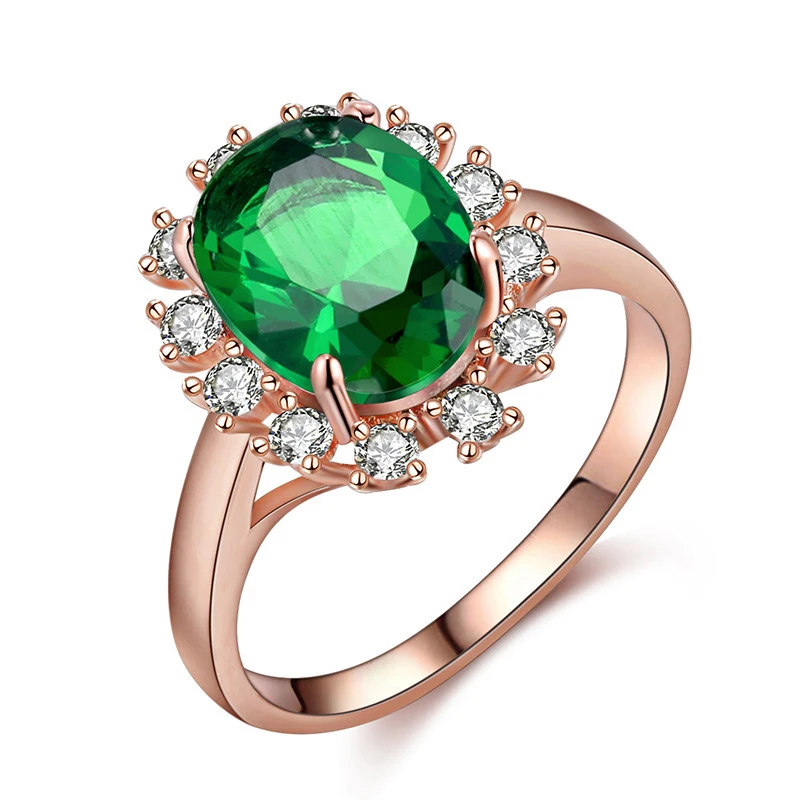 Charming 585 Gold Color Ring Vintage Green Stone Jewelry Elegant Rings For Women Luxury Rhinestone Wedding Engagement Anel Dd201