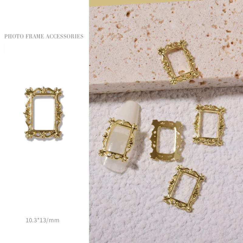Retro Gold Metall 3D Charm Fotorahmen-Set mit Legierungs-Nieten Nagelkunst Maniküre Schmuck Zubehör-Kit - 5 Stück – Detail 8