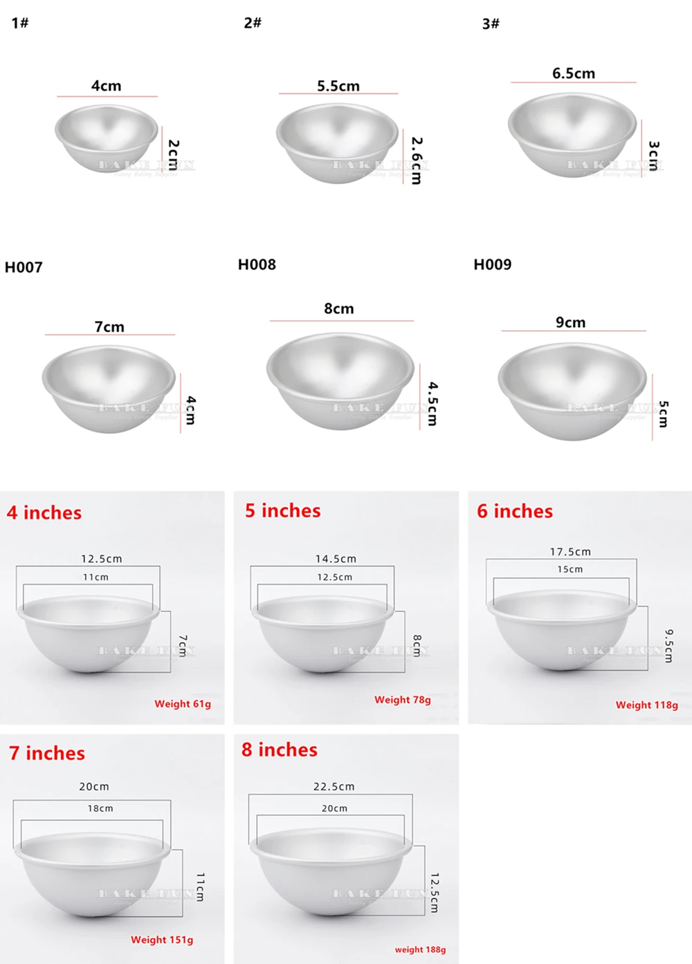 4cm-22.5cm 4 5 6 7 8 Cal płytkie półkula kształt Aluminium półkulistej formy ciasto tarty jajko formy chleb z serem do pieczenia gadżet