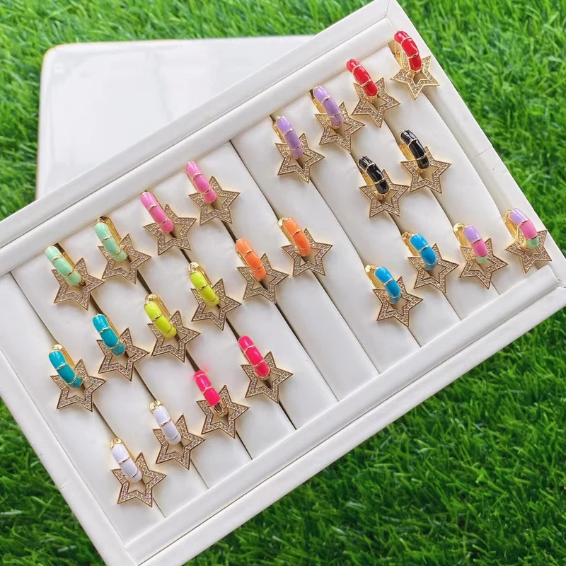 

5Pcs/Lot Newest Arrived Fashion Products Custom Colorful Adjustable Enamel Star Drop Earrings