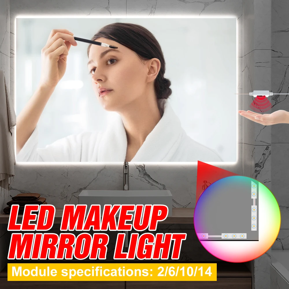 USB LED Vanity Mirror Light Bulb Makeup Hand Sweep Wall Lamp Hollywood Dressing Table Dimmable Led Cosmetic Light Bathroom 5V