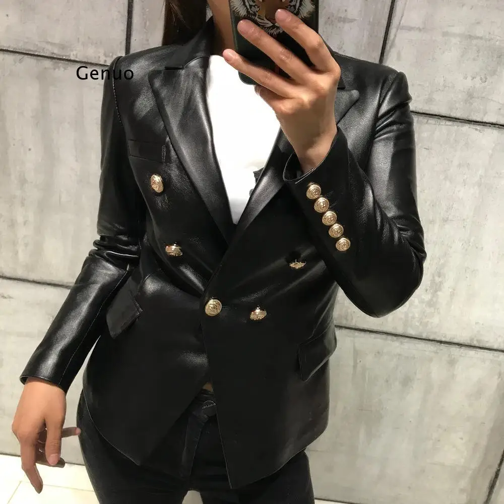 Double Breasted Pu Leather Jackets Female England Style Pu Leather Jacket Punk Rock Cropped Jackets Faux Leather Biker Coat