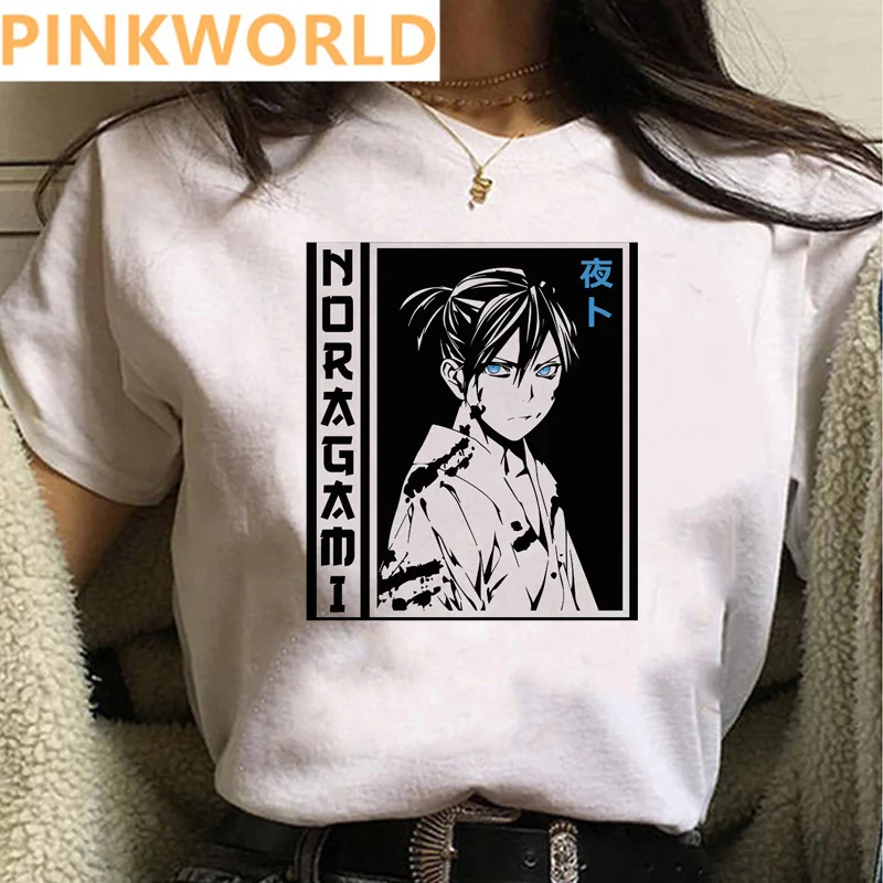 Japanese Anime Noragami Fashion print ladies T-shirt casual basics O-collar white shirt short sleeve ladies T-shirts,Drop Ship