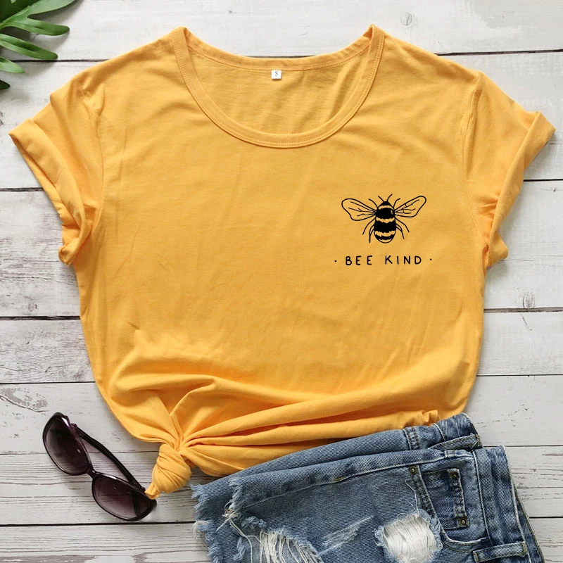 

Cute Bee Kind Pocket Print T-shirt Funny Women Inspirational Quote Kindness Tshirt Unisex Be A Nice Human Christian Tops Tees