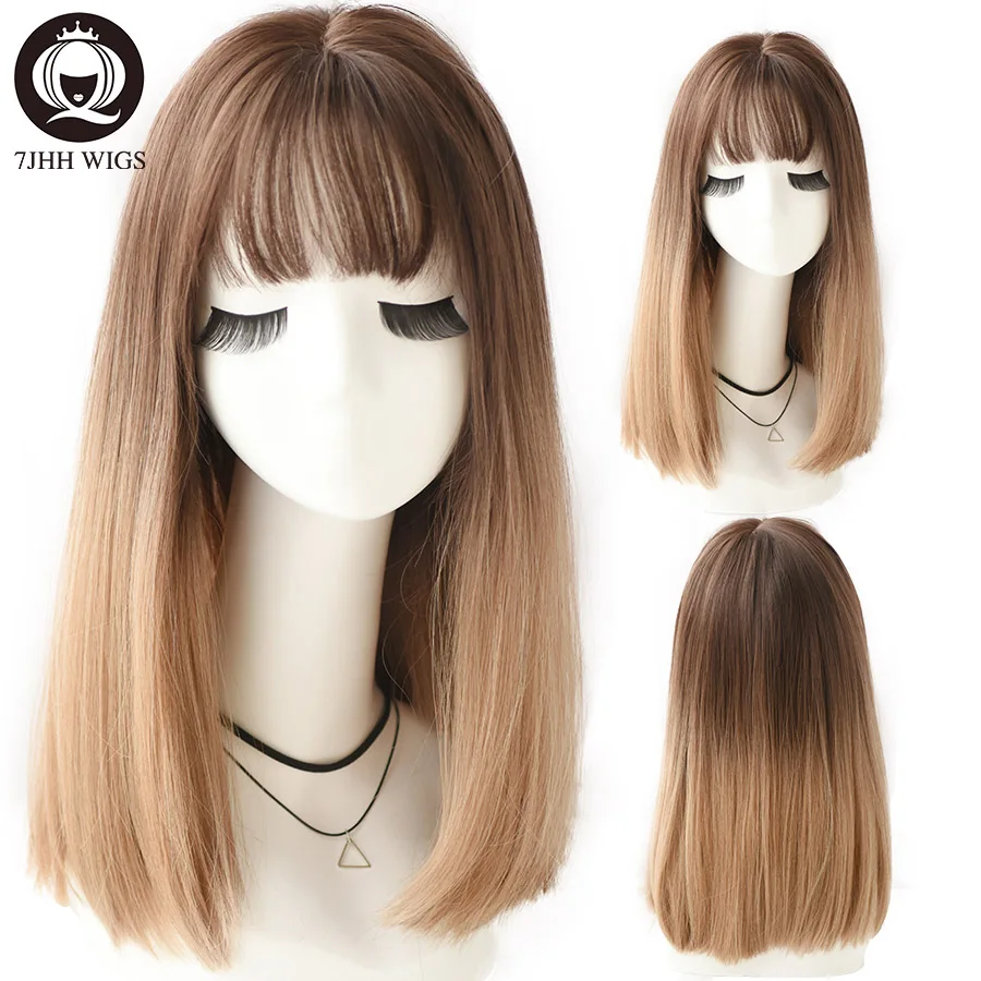 7JHH Purple Black Long Straight Hair With Bangs Wigs For Women Noble Lolita Wig Heat Resistant Synthetic Wigs Cosplay Or Party