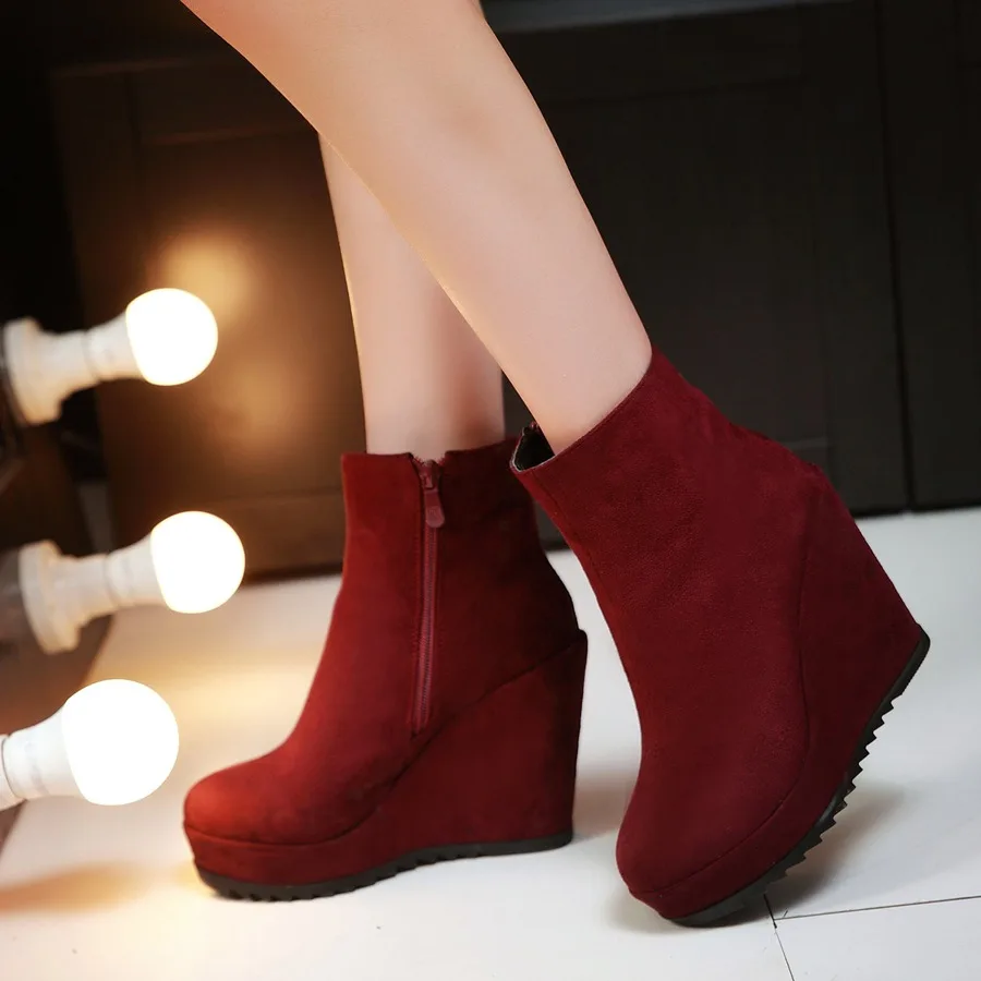 Sianie Tianie 2024 winter autumn flock platform wedges heels woman boots round toe women ankle boots sexy blue brown red boots