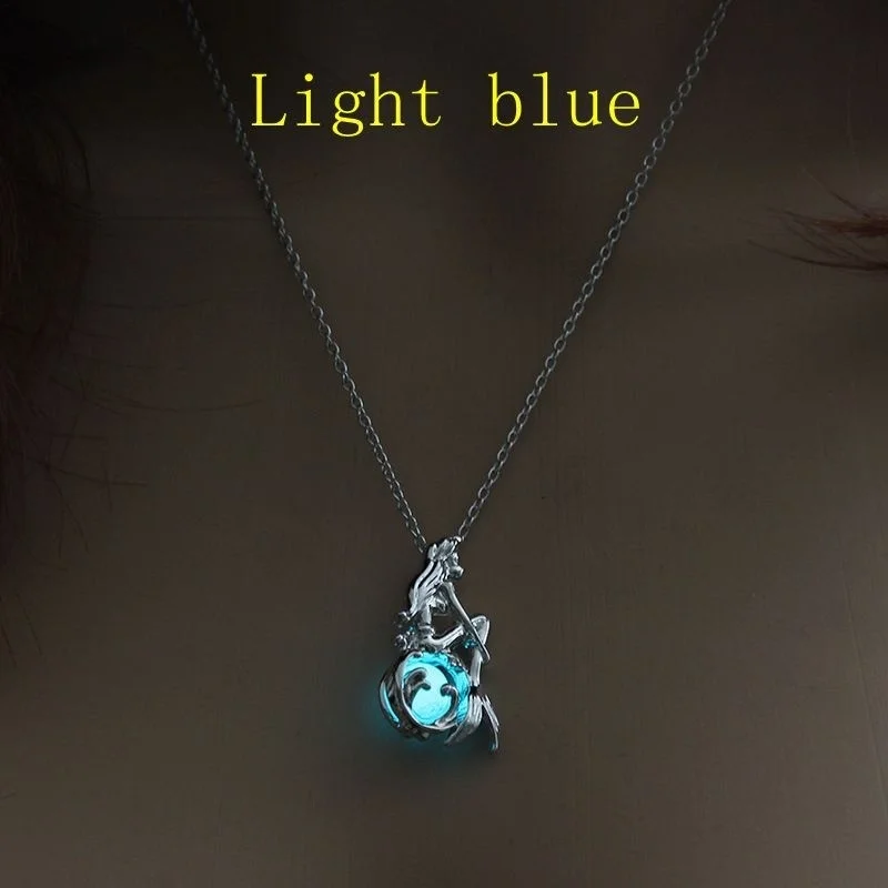 Multicolor Luminous Moonstone Pendant Mermaid Woman Necklace Fashion Personality Charm Jewelry Accessories