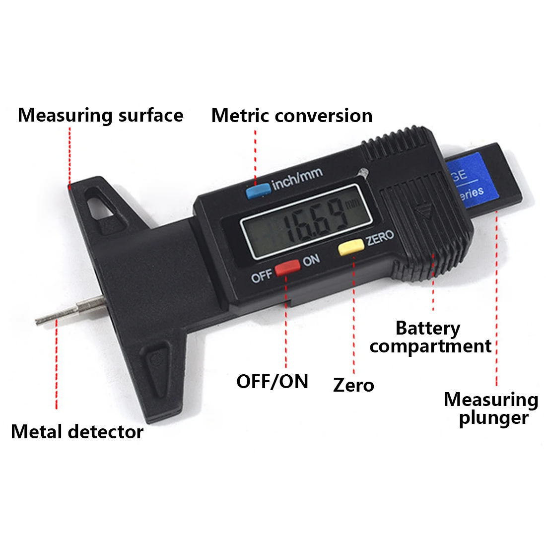 0-25 mm Digital Depth Gauge Caliper Tread Depth Gauge LCD Tyre Tire Tread Gauge For Car Tire Measurer Tool Caliper Repair Tools