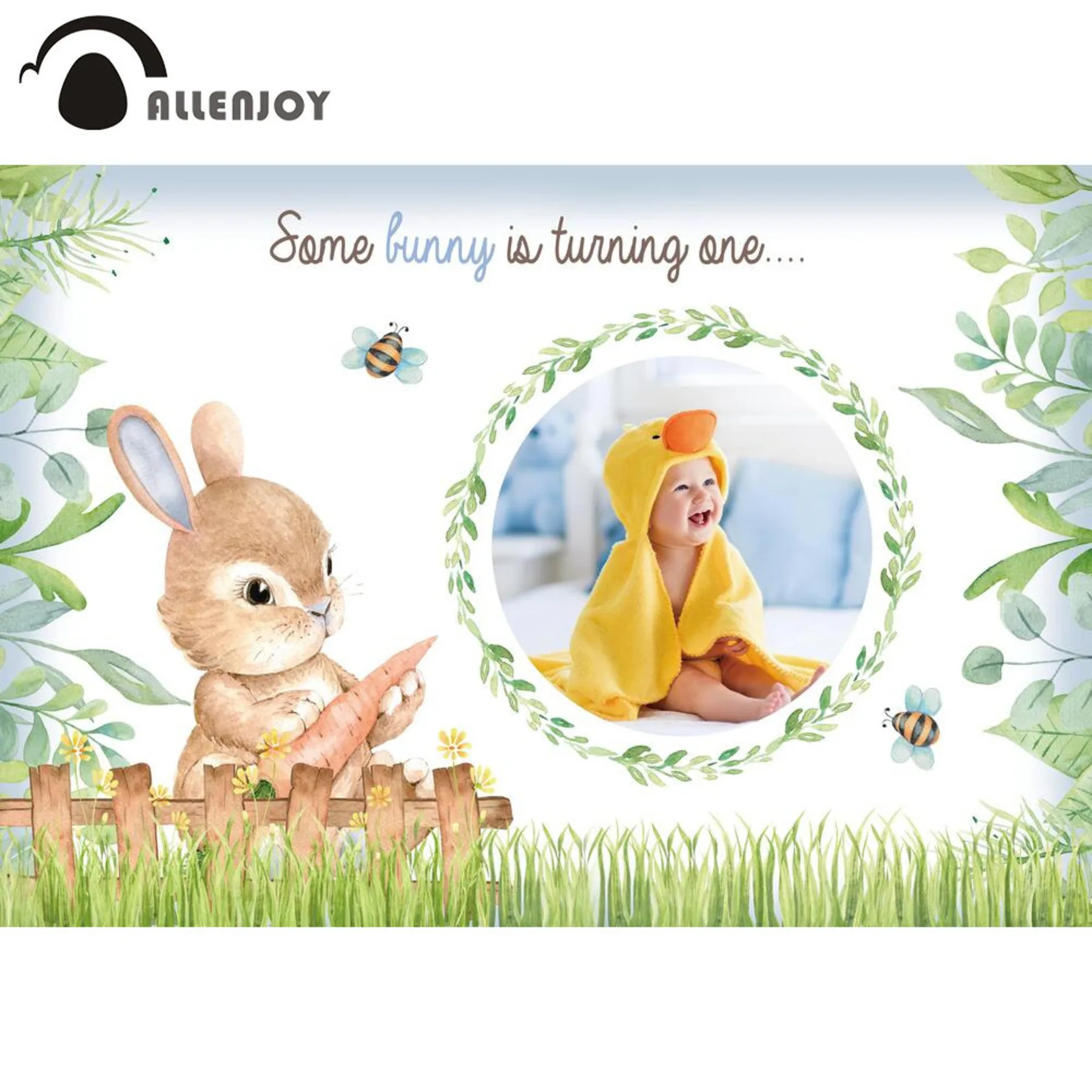 Allenjoy-Fondo de foto personalizado para niños, bonito Conejo, hojas de jungla, Baby Shower, fiesta de cumpleaños, fondos de pantalla, pancarta
