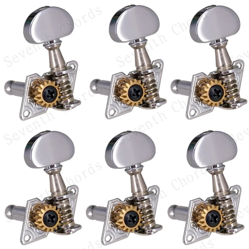 EIN Set 6pc Kleine Halbkreis Tasten Open Gear Inline Gitarre String Mechaniken Tuning Pegs Tasten Mechaniken Gitarre Zubehör teile – Detail 10