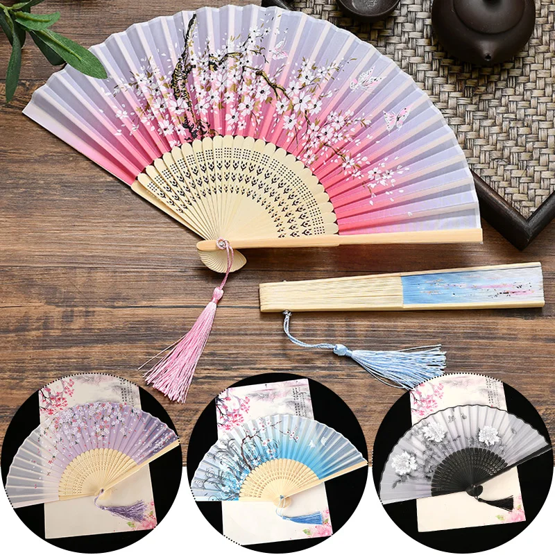 Vintage Style Silk Chinese Folding Fan Japanese Pattern Art Craft Gift Home Decoration Ornaments party Dance Hand Fan gift