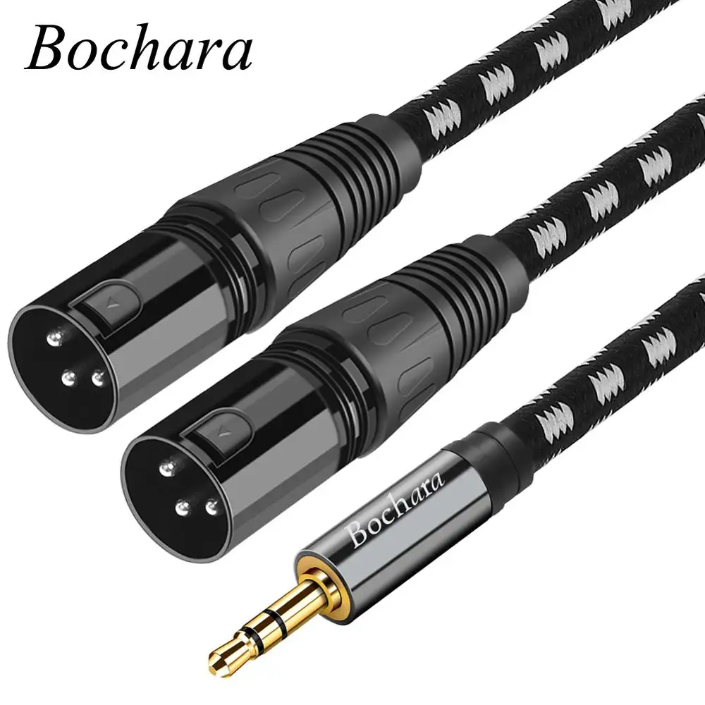 Bochara Braided 3.5mm Stereo Jack Male to Dual XLR Male OFC Aux Audio Cable Foil+Braided Shielded 1.5m 3m 5m