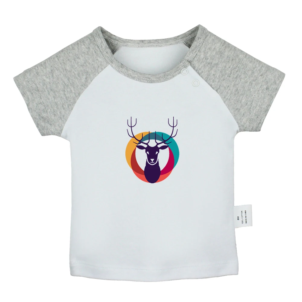 Beautiful Colorful Deer FAMOUS STARS Symbol Design Newborn Baby T-shirts Toddler Graphic Raglan Color Short Sleeve Tee Tops