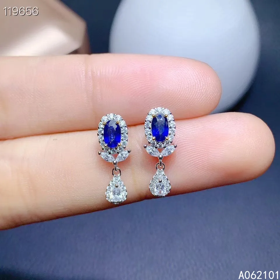 

KJJEAXCMY fine jewelry 925 silver natural sapphire new girl vintage earrings hot selling ear stud support test Chinese style