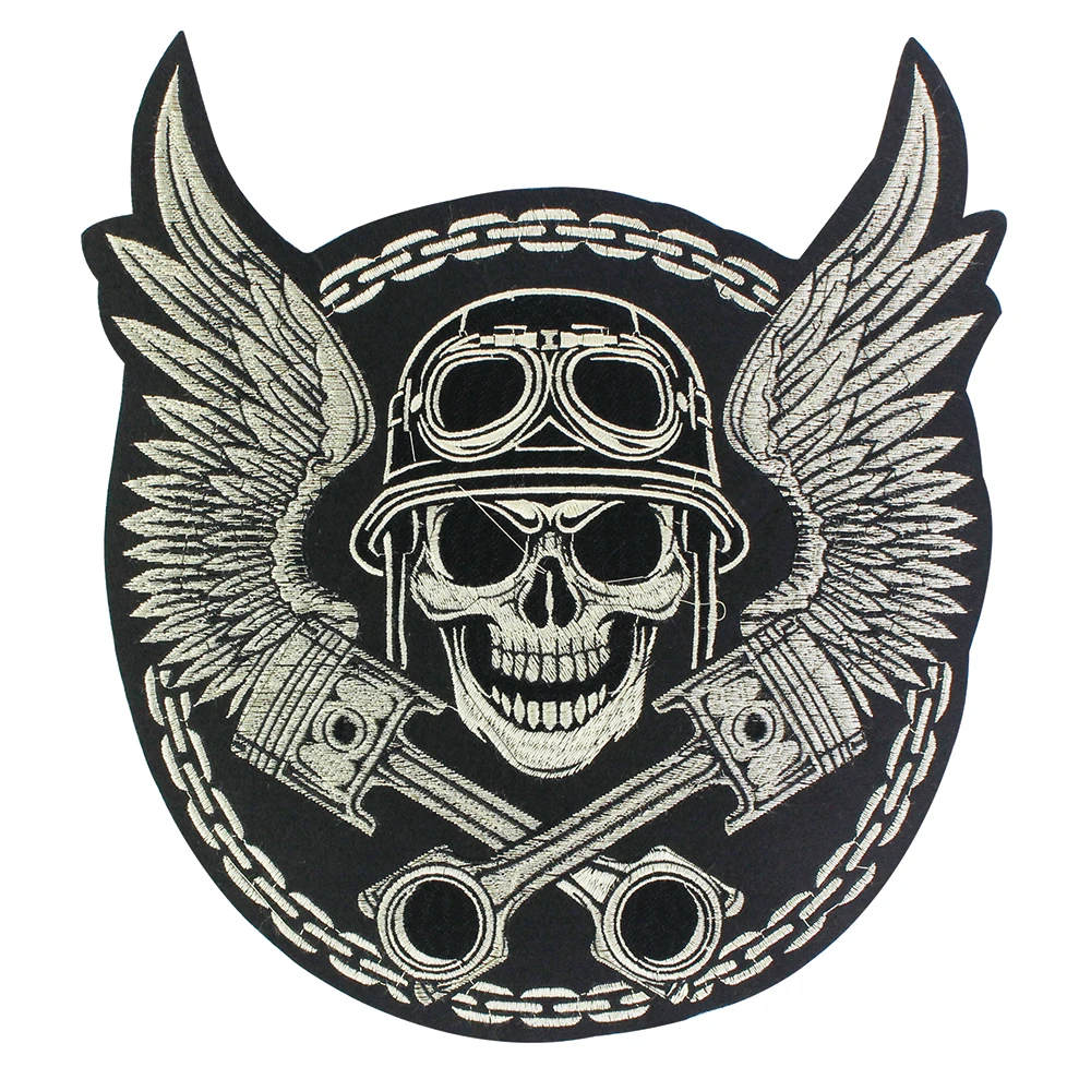 Big Punk Guns Skull Wing Patch Iron on Biker Back Patch Badge Large Embroidery Patches for Clothes Jacket Jeans Applique 2PC