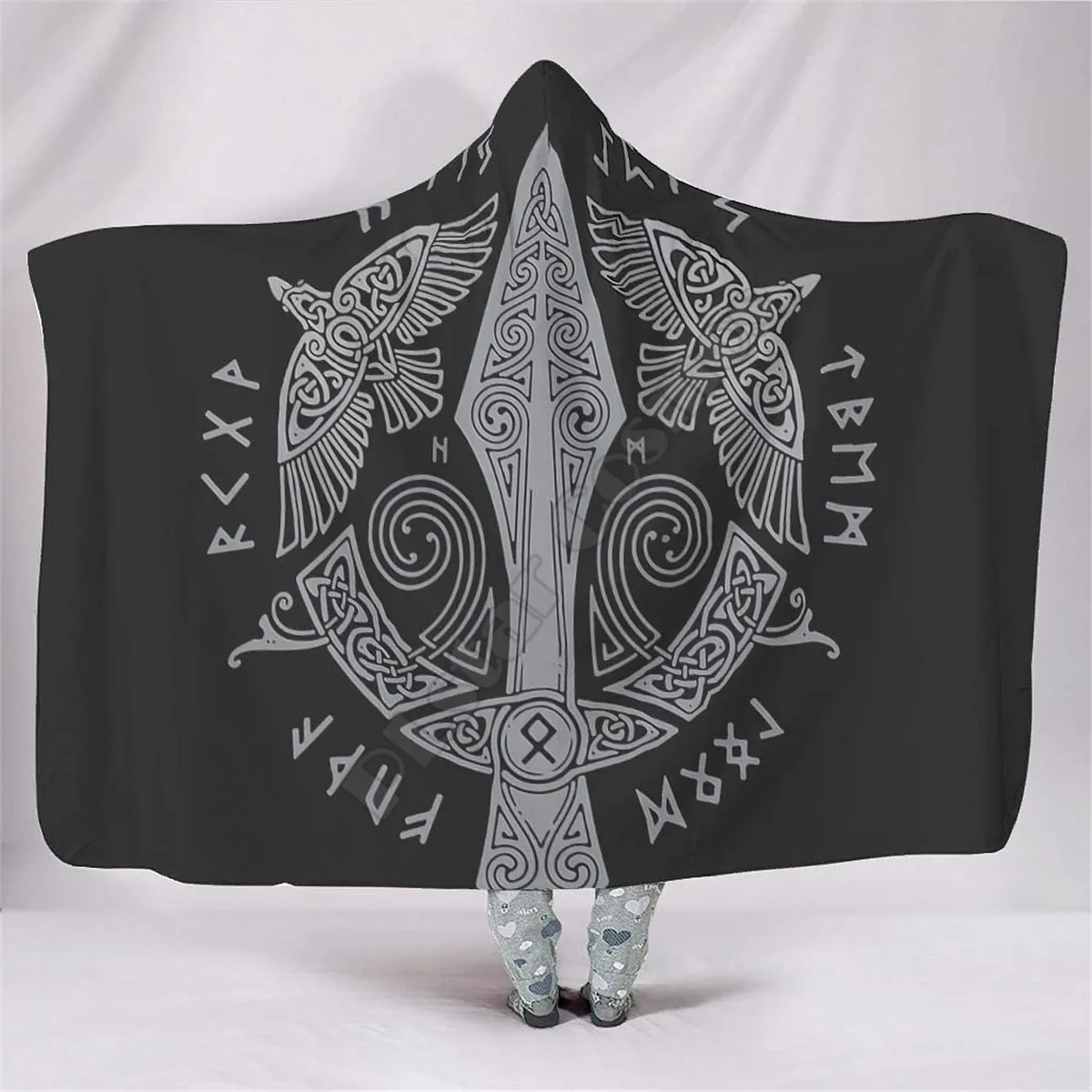 

Viking Tattoo 3d Printed Hooded Blanket Adult child Sherpa Fleece Wearable Blanket Cuddle for Offices in Cold Weather Gorgeous