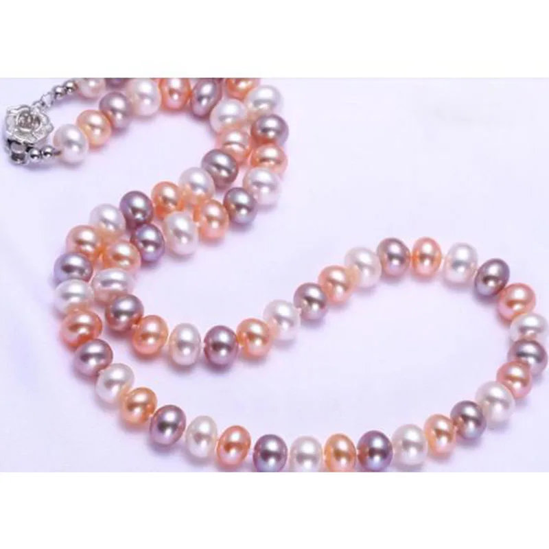 classic 9-10mm south sea round multicolor pearl necklace 18inch silver