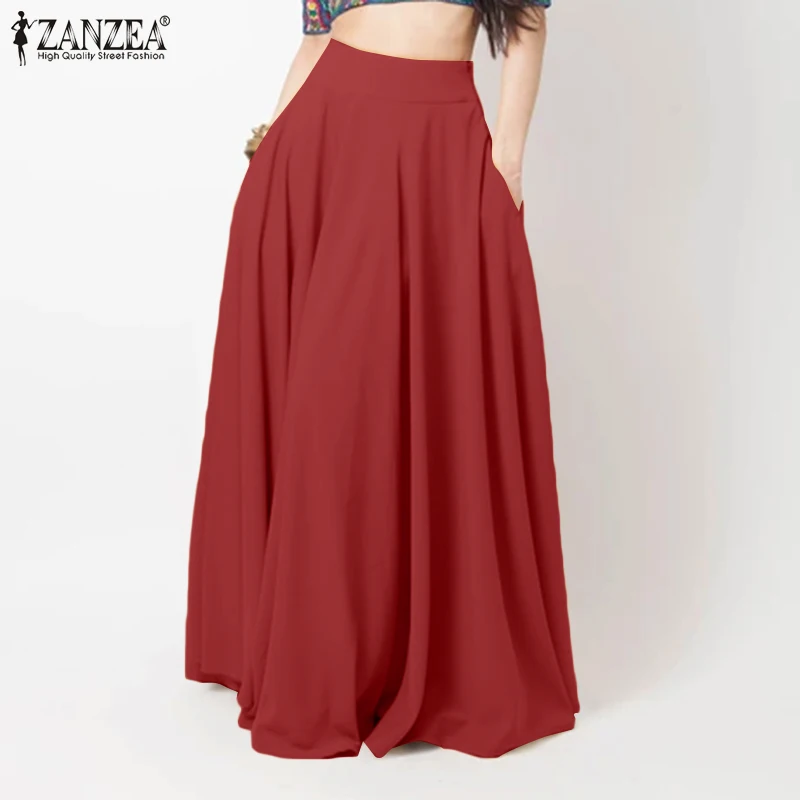 Fashion High Waist Maxi Skirts Women Spring Sundress ZANZEA 2023 Casual Elastic Waist Long Vestidos Female Solid Robe 