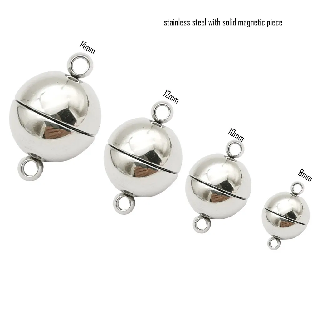 5 Pieces Stainless Steel Ball Magnetic Clasps for Bracelet Necklace Making 8mm 10mm 12mm 14mm