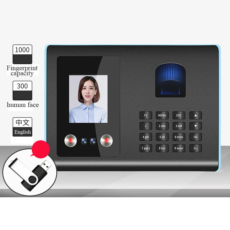 Fingerprint Attendance Machine Office Time Attendance Machine With Password Facial Recognition Device Multi-Languages 1pc