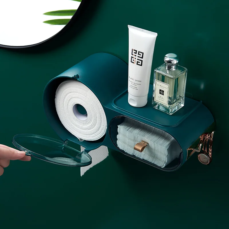 PunchFree Toilet Paper Holder Plastic Toilet Dispenser Waterproof WallMounted Toilet Tissue Box Bathroom Roll Paper Storage Box