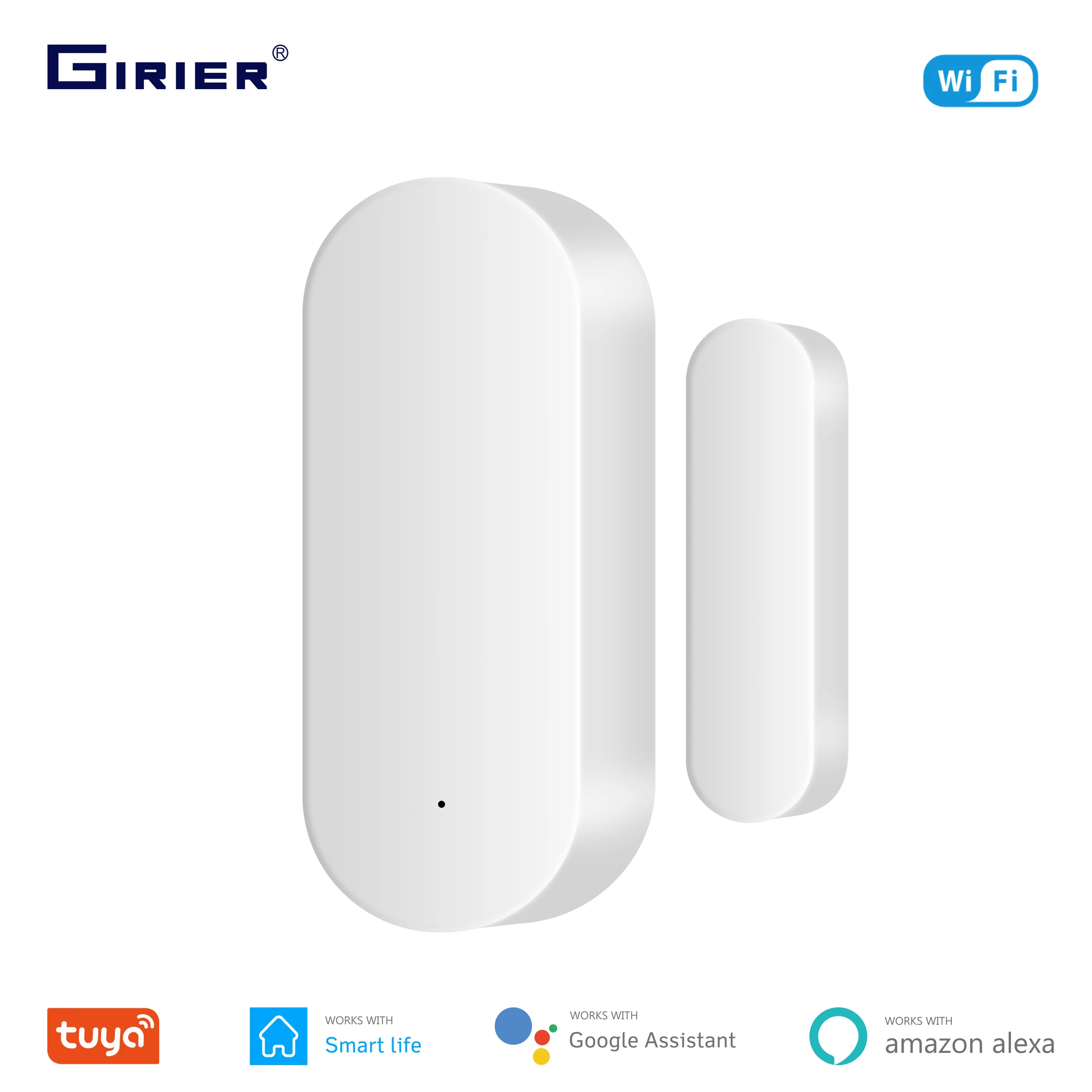 GIRIER-Sensor de puerta/ventana con Wifi, Detector de Puerta CERRADA inteligente, alerta de notificación por aplicación, Compatible con Alexa y