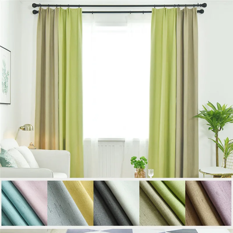 Nodric Solid Color Blackout Curtains for Living Room Meteor Hemp Stitching Hook Design Window Treatment Bedroom Kitchen Curtain