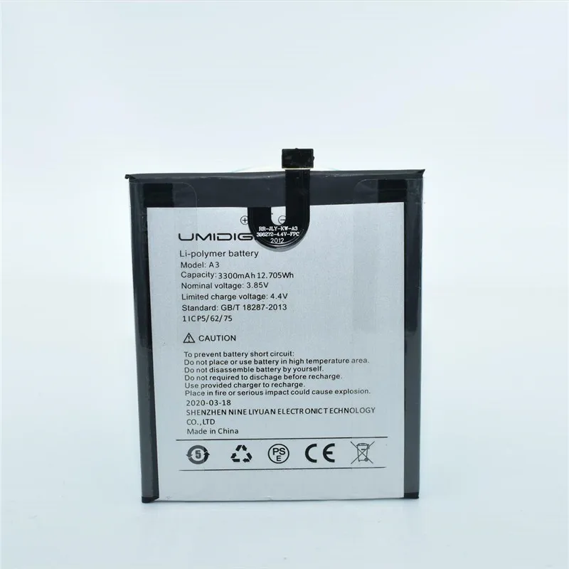 

Mobile phone battery for UMIDIGI A3 battery 3300mAh Long standby time High capacity for UMIDIGI A3 battery