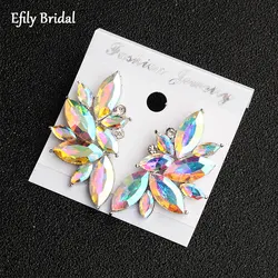 Efily Fashion Colorful Crystal Stud Earrings for Women Bridal Accessories Wedding Party Big Statement Earring Bridesmaid Gift