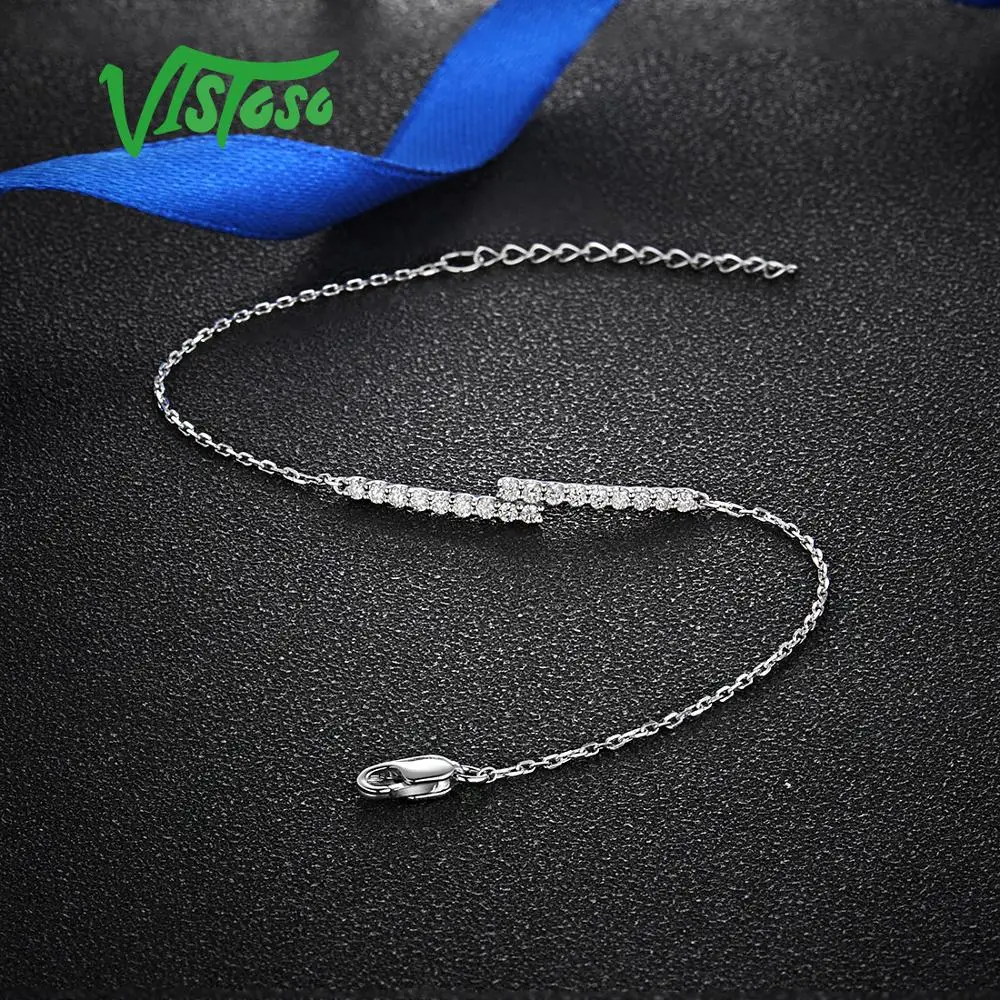 Vistoso pulseira feminina chique, bracelete de diamantes clássico brilhante ouro branco 14k, joias finas de aniversário e noivado