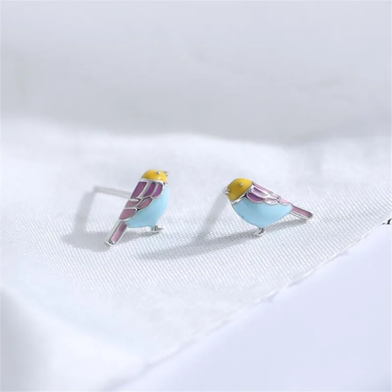 Boucles d'oreilles colorées en argent regardé 925 pour les élections, bijoux en forme d'oiseau compact, animal mignon, goujon exquis, nouveauté, E083