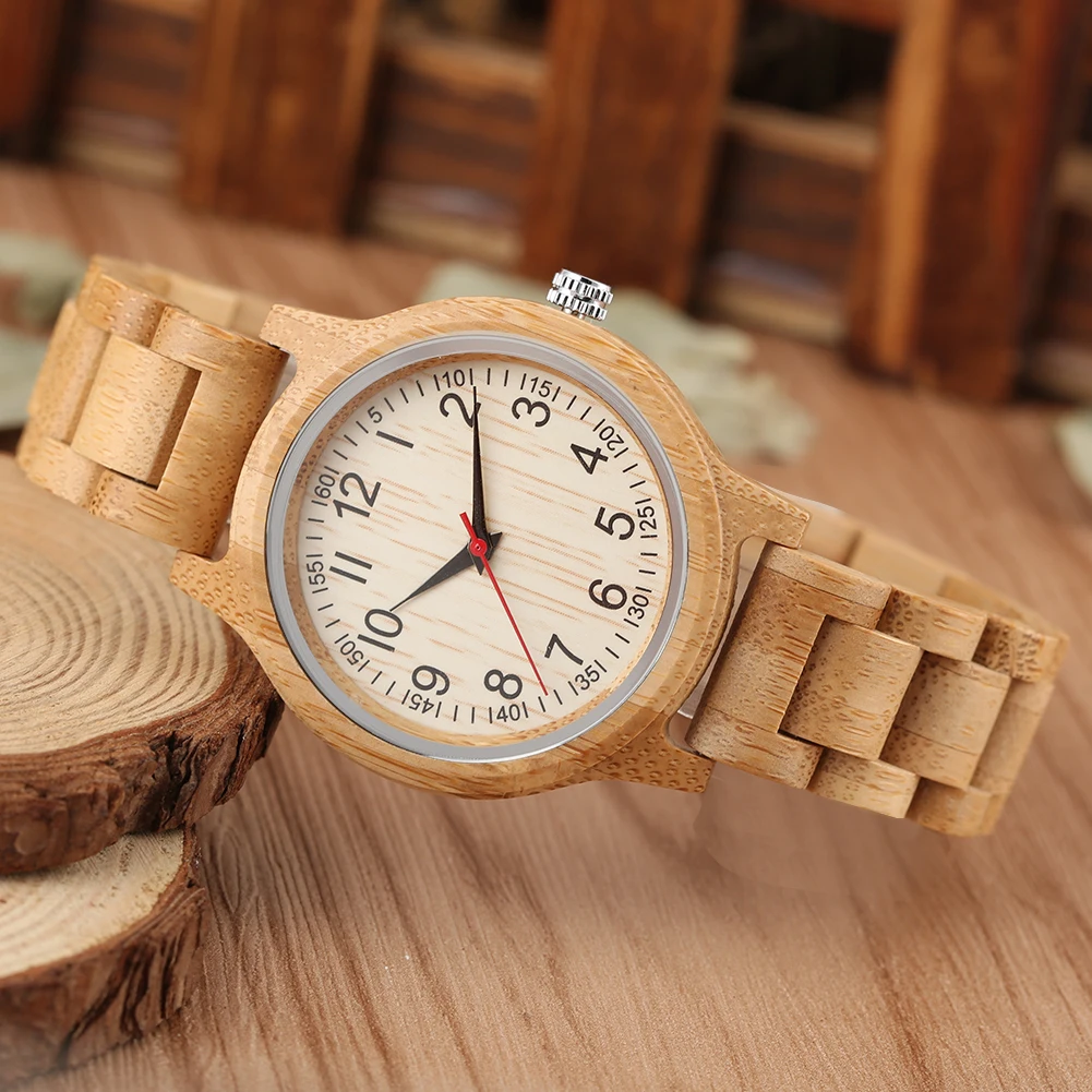 Reloj de madera de bambú Natural para mujer, relojes de pulsera simples de madera pura, marca superior de lujo, vestido de mujer
