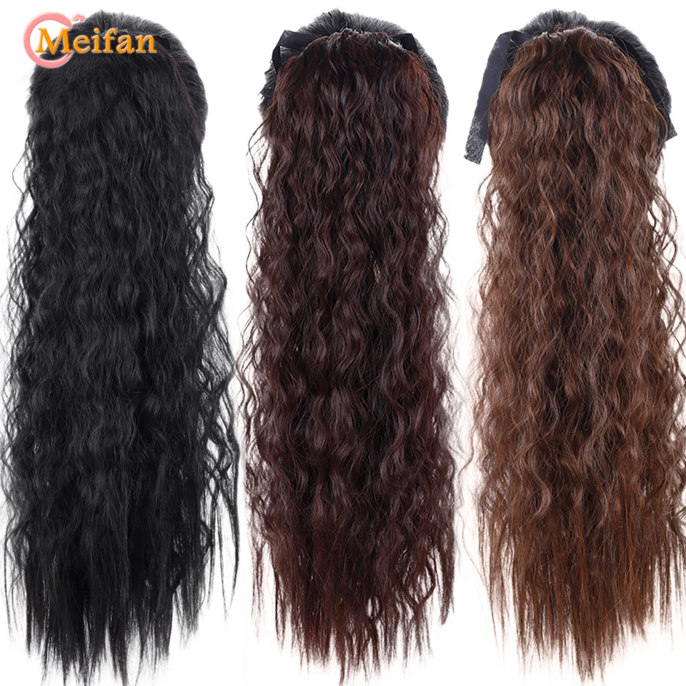 MEIFAN Long Synthetic Afro Kinky Curly Ponytail Hair Pieces Ribbon Drawstring Clip on Ponytail Hair Extensions False Hair Pieces