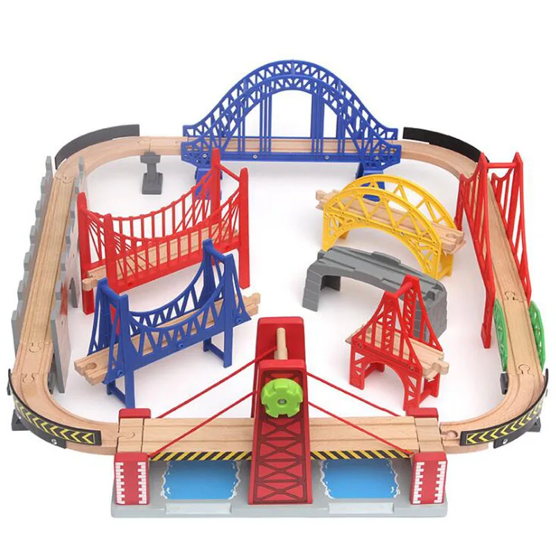 ALL Kinds Wooden Railway Set Accessories Bridge Wood Tracks Train Secene Educational Toys For Children Kids Gift